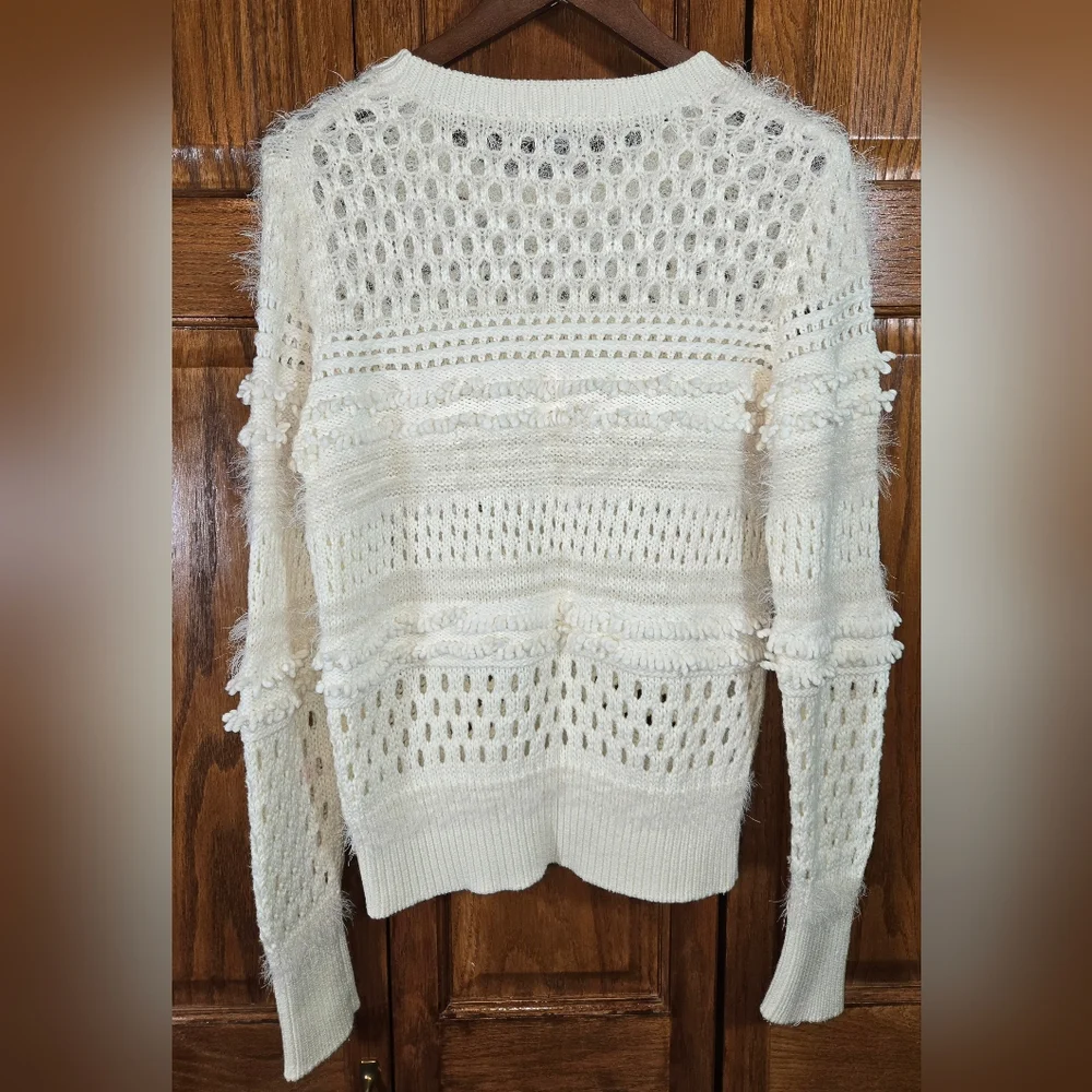 Banana Republic Ivory Spring Crew Neck Long Sleeve Open Stitch Sweater Sz M - Picture 4 of 4